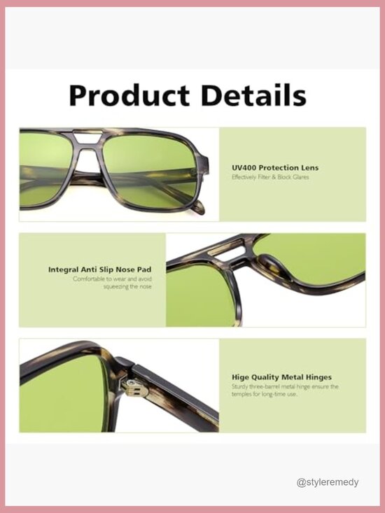 Vintage Square Sunglasses with UV400 Protection, Acetate Frame main image 5